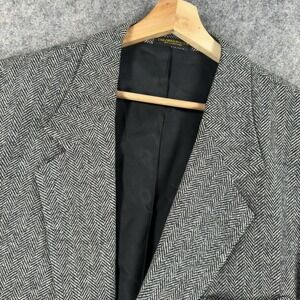 Hardwick Clothes Sport Coat Mens 50L Gray Herringbone Wool Tweed Blazer Jacket